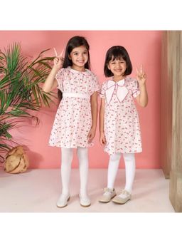 ZACH & KIKI - Girls White Printed Cotton Dress with Waistband