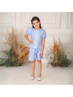 ZACH & KIKI - Girls Blue Solid Cotton Co-Ord Set