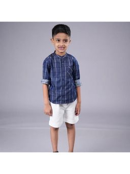 ZACH & KIKI - Boys Navy Blue Checks Cotton Shirt
