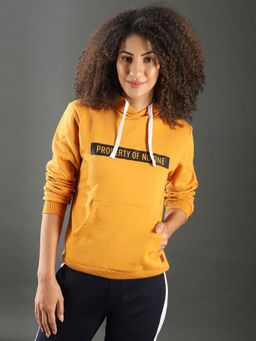 PINACOLADA - Mustard Women Printed Stylish Casual Hooded Sweatshirts