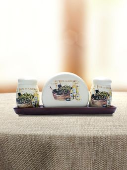 At Home by Nilkamal - Salt And Pepper with Napkin Holder with Tray (Brown)