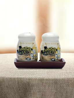 At Home by Nilkamal - Salt & Pepper with Tray Ceramic (Brown)