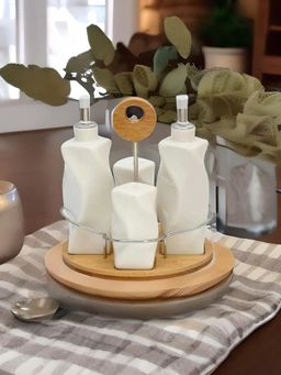 At Home by Nilkamal - Cruet 5 Pieces with Tray (White)