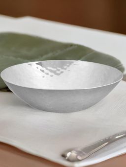 At Home by Nilkamal - Hammered Stainless Steel Small Round Snack Bowl (Silver)