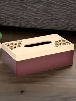 At Home by Nilkamal - Mdf Tissue Box with Lid (Brown & Beige)