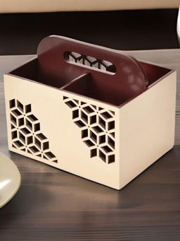 At Home by Nilkamal - Mdf Wooden Cutlery Holder (Brown & Beige)