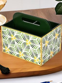 At Home by Nilkamal - Printed Wooden Mdf Cutlery Holder (Green)
