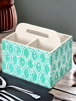 At Home by Nilkamal - Printed Mdf Wooden Cutlery Holder (Sea Green)