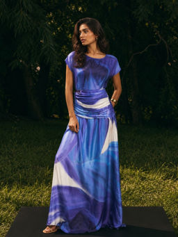 Poppi - Ciel Blue Printed Maxi Dress