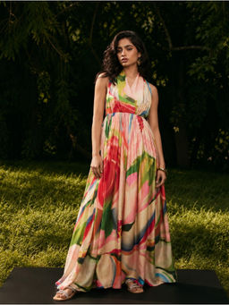 Poppi - Primrose Beige Printed Convertible Maxi Dress