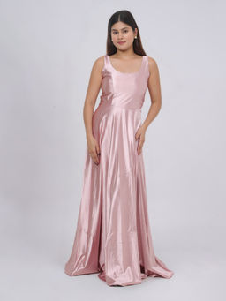 Fimonaa - Elegant Square Neck Satin A-Line Rose Gold Evening Gown