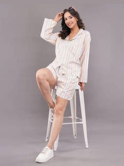 FELRIO - Striped Lounge Multicolour Shirt with Shorts