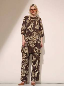 FELRIO - Tropical Flow Cocoa Brown Top with Pant