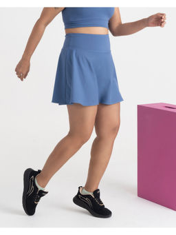 Hunnit - Blue Zen High Waist Flare Skorts with Side Pockets