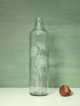 Ellementry - Daisy Glass Water Bottle with Wooden Stopper for Dining Table