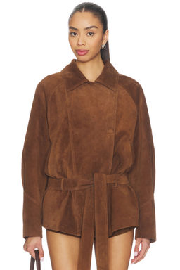 AEXAE - Leather Suede Belted Jacket