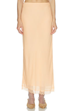 Helsa - Viscose Satin Slip Skirt With Lace