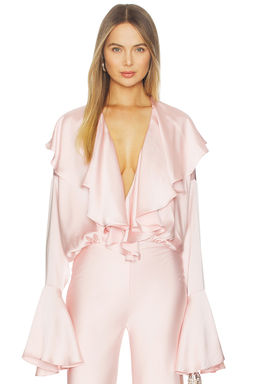 Norma Kamali - Long Sleeve Deep V Ruffle Bodysuit