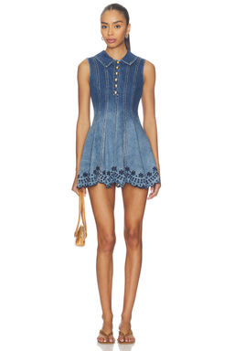 self-portrait - Denim Broderie Dress