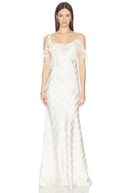 self-portrait - Cream Satin Striped Dress