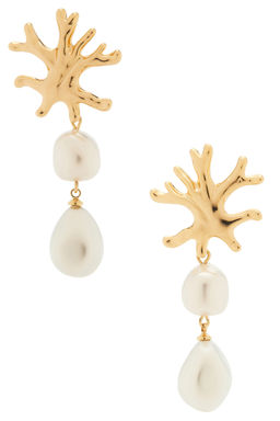 self-portrait - Gold Coral Pearl Earrings
