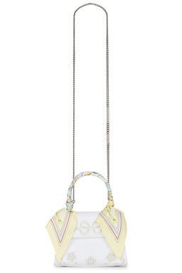 self-portrait - Cream Linen Yellow Floral Mini Bag