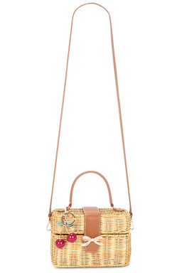 self-portrait - Rattan Cherry Charm Mini Basket Bag