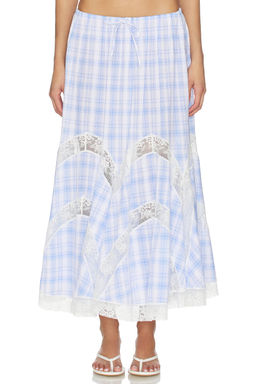 Yuhan Wang - Lace Trim Check Maxi Skirt