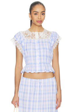 Yuhan Wang - Lace Trim Button Check Top