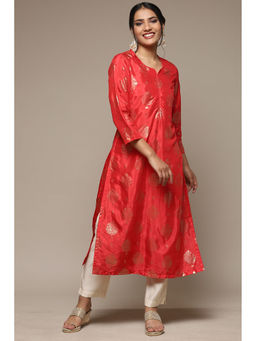 Biba - Womens Red Printed Viscose Shantoon Straight Kurta