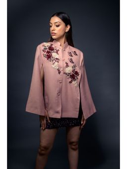 NEIZA - Blush Pink with Red and White Embroidery Cape