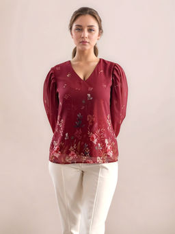 Zink London - Women Maroon Floral Top