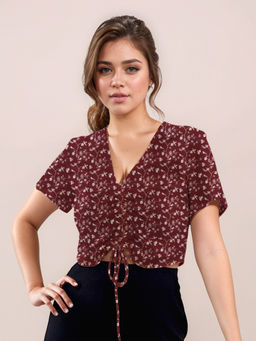 Zink London - Women Maroon Floral Crop Top