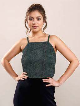 Zink London - Women Green Self Design Crop Top