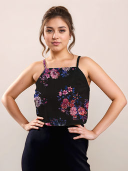 Zink London - Women Black Floral Crop Top