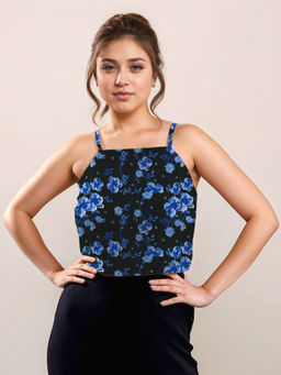 Zink London - Women Black Floral Crop Top