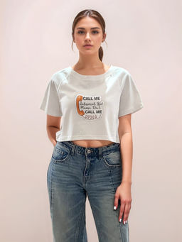 Zink London - Women White Typography Crop T-Shirt