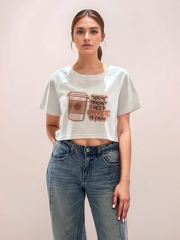 Zink London - Women White Graphic Crop T-Shirt