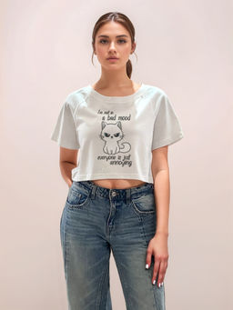 Zink London - Women White Graphic Crop T-Shirt
