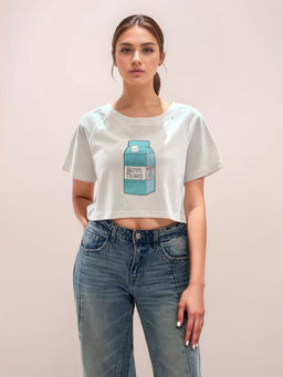 Zink London - Women White Graphic Crop T-Shirt