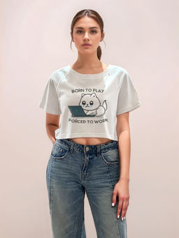 Zink London - Women White Graphic Crop T-Shirt