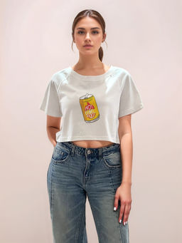 Zink London - Women White Graphic Crop T-Shirt