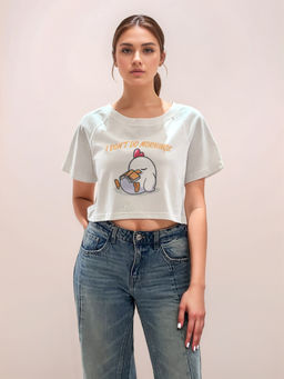 Zink London - Women White Graphic Crop T-Shirt