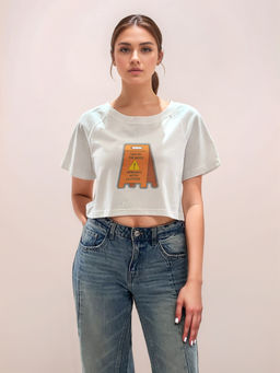 Zink London - Women White Graphic Crop T-Shirt