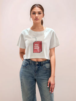 Zink London - Women White Graphic Crop T-Shirt