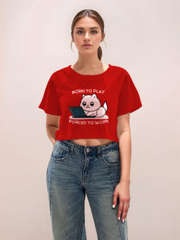 Zink London - Women Red Graphic Crop T-Shirt