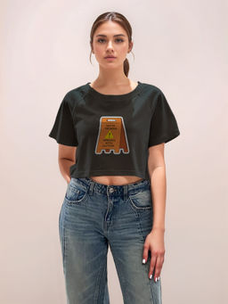 Zink London - Women Black Graphic Crop T-Shirt