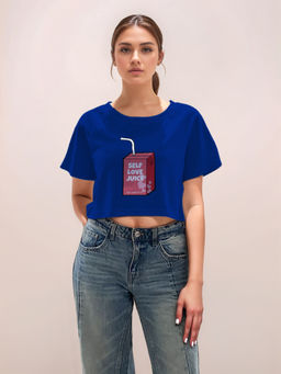 Zink London - Women Blue Graphic Crop T-Shirt