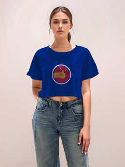 Zink London - Women Blue Graphic Crop T-Shirt