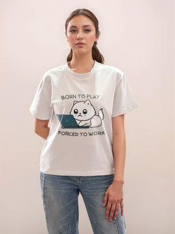 Zink London - Women White Graphic T-Shirt